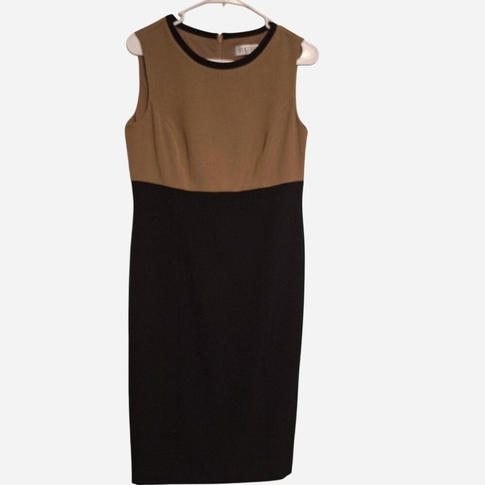 Women's small vintage sheath sleeveless black and bronze midi dress by KASPER .